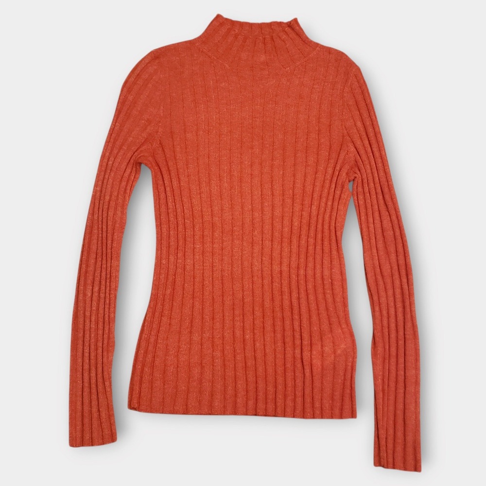 Madewell Womens Alpaca Blend Ribbed Mockneck Sweater Rust Orange N0041 Size S